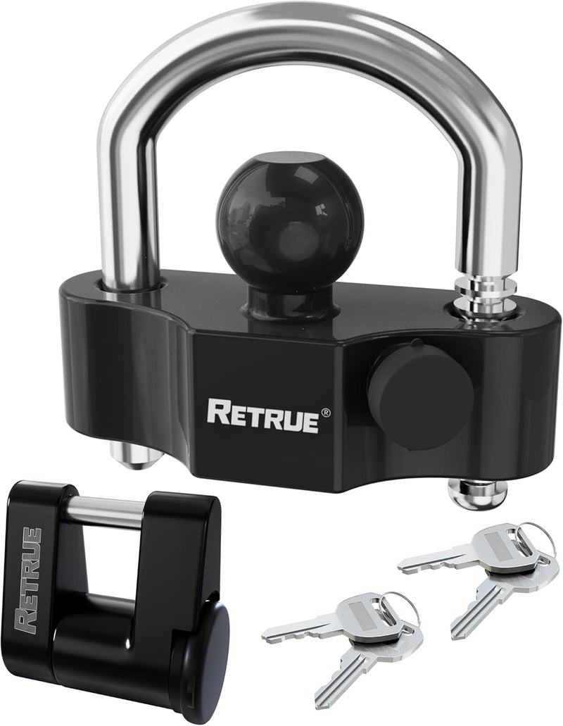 RETRUE Keyed Alike Heavy Duty Coupler Lock Set Trailer Lock Kit Include Universal Coupler Lock & Trailer Tongue Coupler Lock All Black Set - Image 1